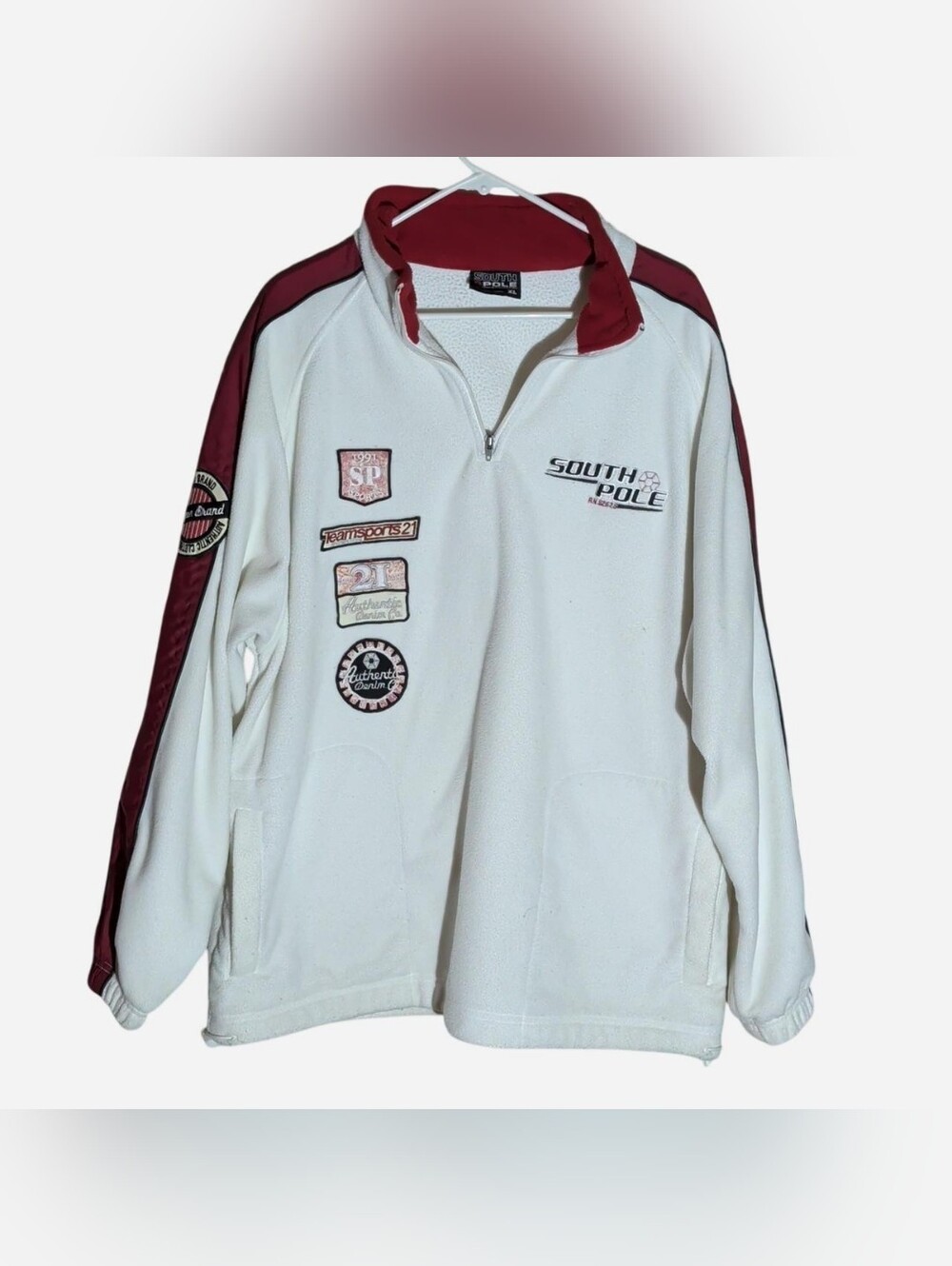 South Pole White & Burgundy Patchwork Quarter-Zip Pullover